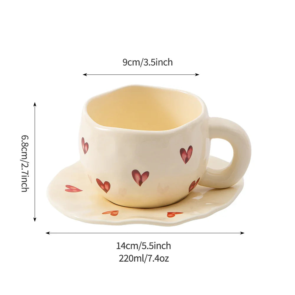 Ceramic Heart Tea Cup & Plate