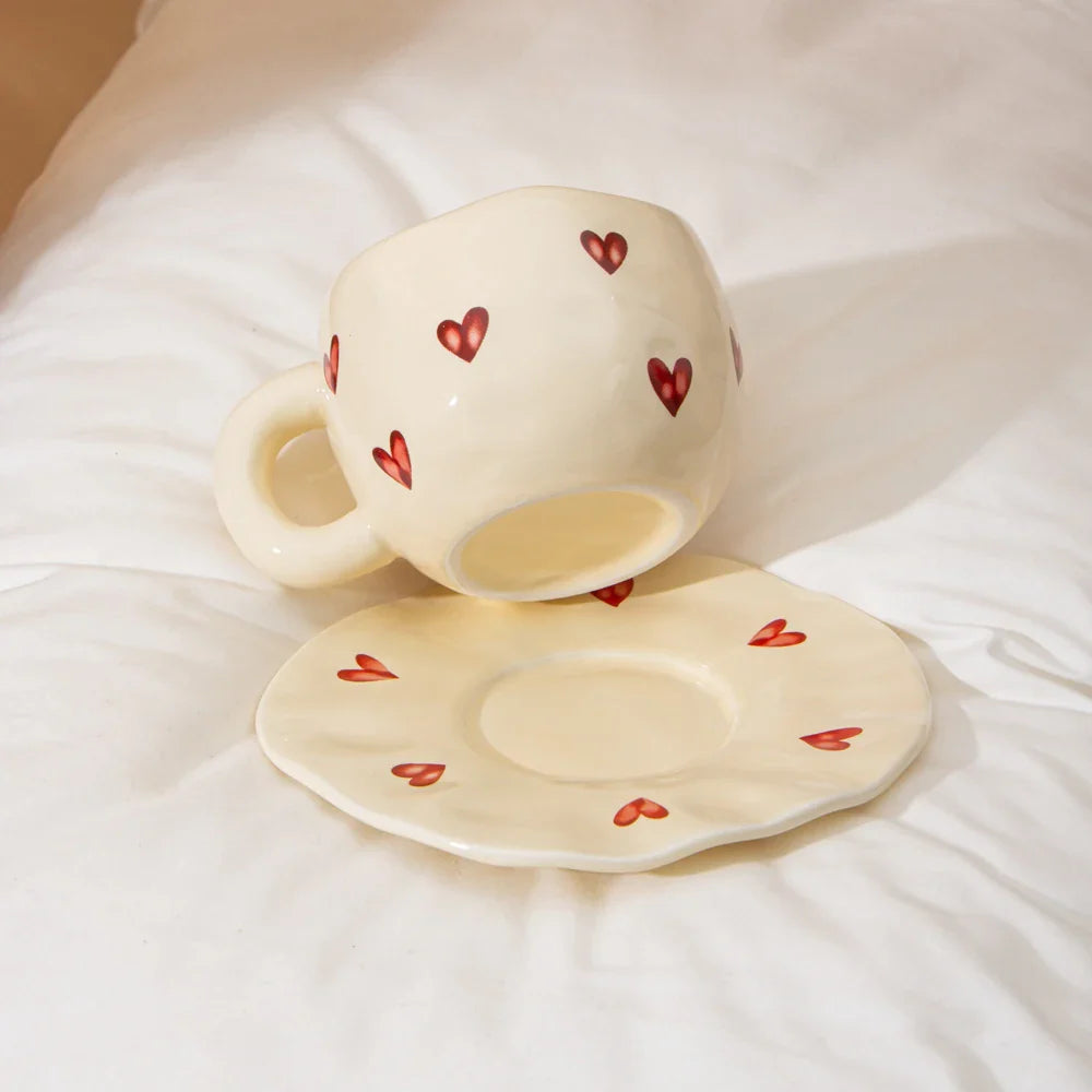Ceramic Heart Tea Cup & Plate