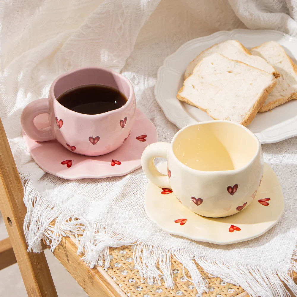 Ceramic Heart Tea Cup & Plate