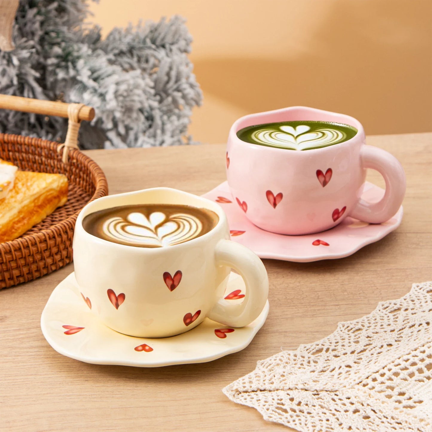Ceramic Heart Tea Cup & Plate