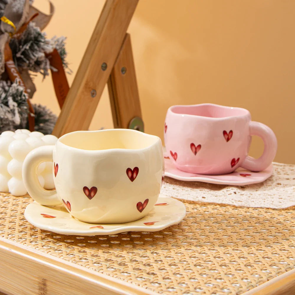 Ceramic Heart Tea Cup & Plate