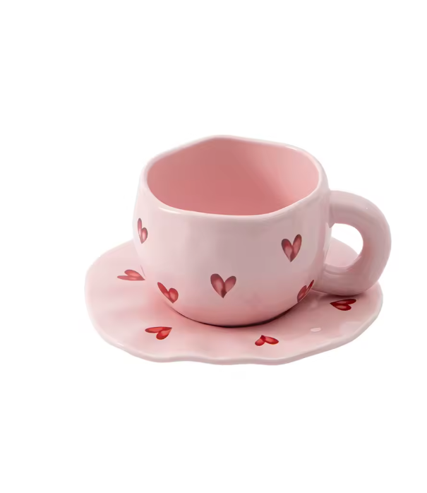 Ceramic Heart Tea Cup & Plate